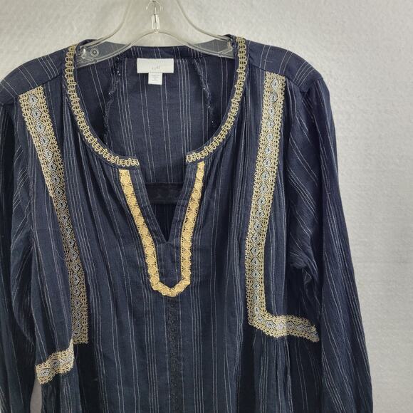 J Jill Black Blouse Trim in Gold Lace  V Neck Size PM 121123-0560 - Picture 2 of 7